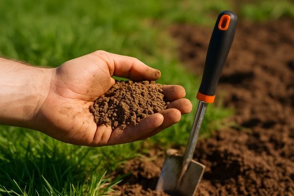 Man holding a handful of soil